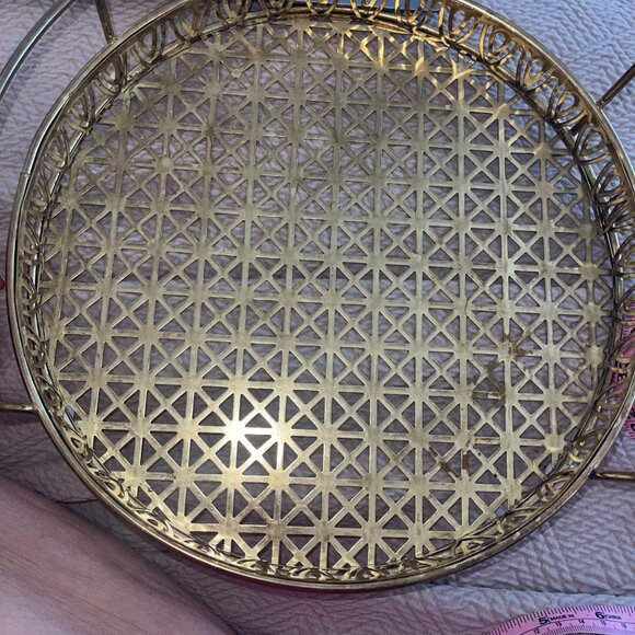 Vintage Gold Tone Metal Footed Drink Serving Tray With Handles - Picture 8 of 9